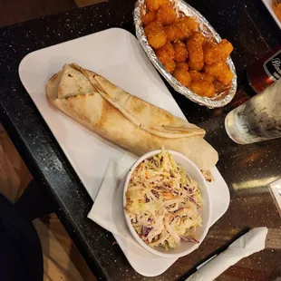 chicken shistawouk w coleslaw and danimal tots