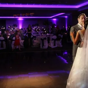 First dance for the bride and groom during a wedding reception in the Grand Ballroom at The Fez