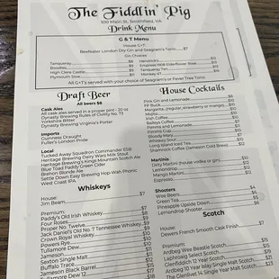 Drink menu