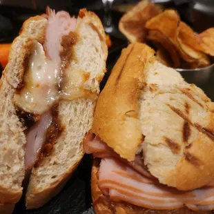 Turkey panini, carrots, chips