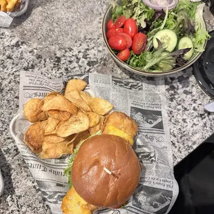 Fish sandwich + side salad