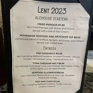 Menu specials for Lent
