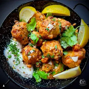 Corn &amp; Green Onion Fritters with a Creamy Lemon &amp; Chili Dipping Sauce