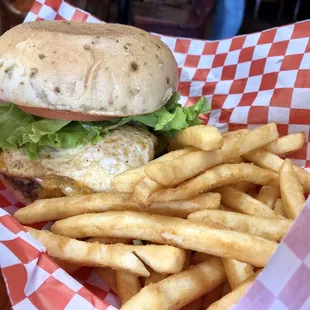 Burger with Jalapeño Bun and a Fried Egg added