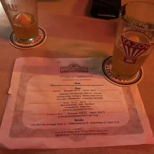  drink and a menu