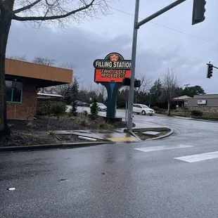 a street corner with a traffic light