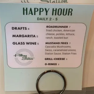 Current Happy Hour Menu