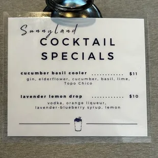 The current cocktail specials