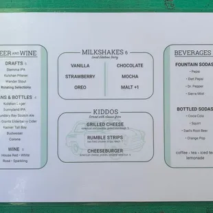 Beverage menu