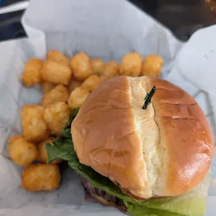 Burger and tater tots