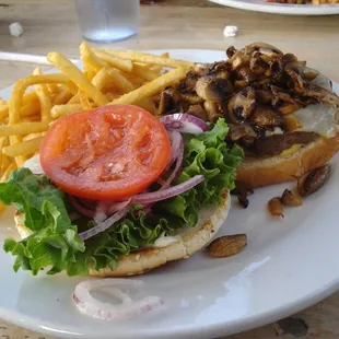 Mushroom Swiss burger, allegedly with double cheese.