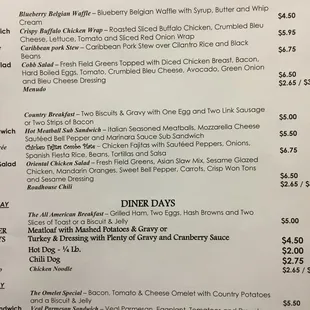 the menu for the filling station cafe