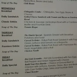 a menu for a restaurant