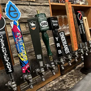 a variety of beer taps