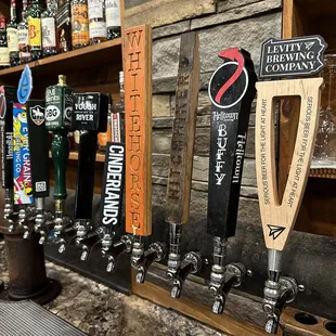 a variety of beer taps