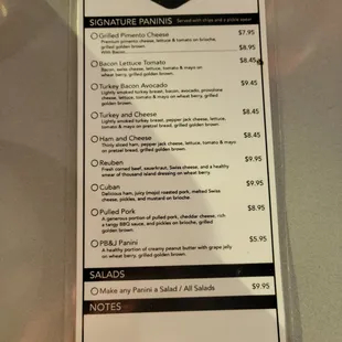 the menu for the filling station