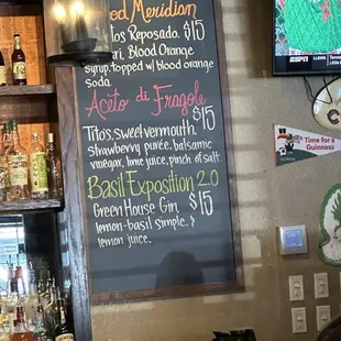 a menu on the wall