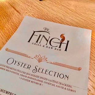 Oyster menu