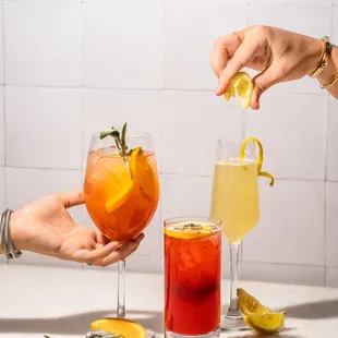 Cocktails: Rosé Sangria, Blackberry Lavender Lemonade, Finch 75