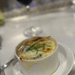 French onion soup was perfect on a rainy evening!