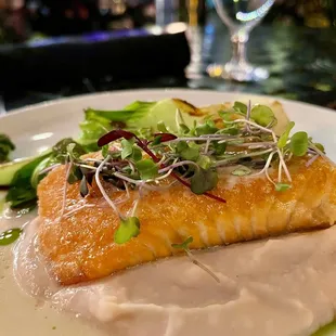 Salmon with white bean sauce