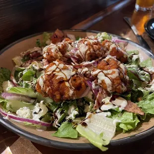 Chop salad with buffalo boneless wings