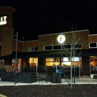 Exterior view of the Fire Pit Restaurant.