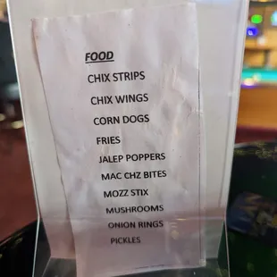 Food menu.