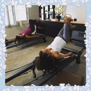 Prenatal Pilates Reformer Class.  Baby no. 2 for both ladies.
