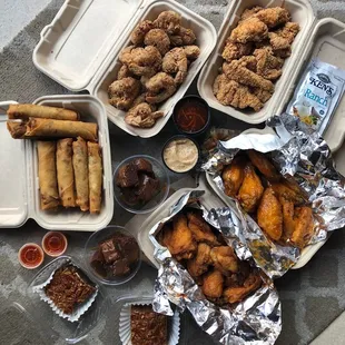 Shrimp Box n Catfish Wingbox Buffalo Wings Sweet Glazed Wings Lola&apos;s Beef Lumpia Salted Caramel Nutella Brownie Southern Pecan Pie Bar