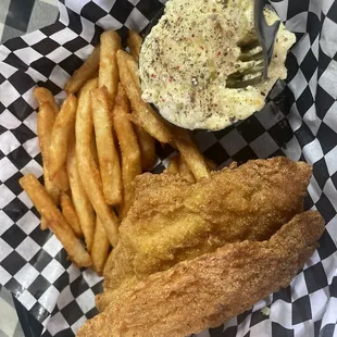Fried catfish, French, &amp; potato salad