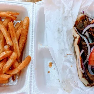 a sandwich and french fries