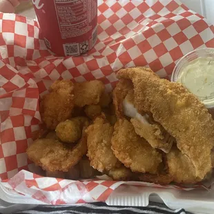 Fish &amp; shrimp combo, sub okra for fries