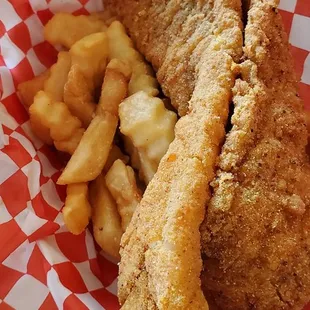 Fried Cod fish and chips.  Comes with a drink too