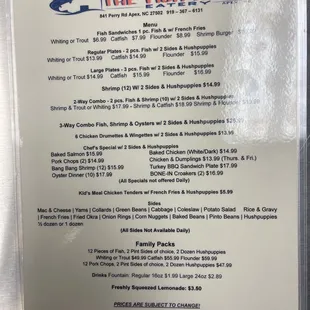 The Fish House Eatery Menu