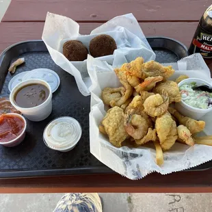 I ate one shrimp before I remembered to take a photo of the tugboat meal.