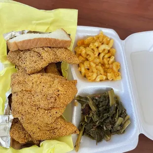Catfish, greens &amp; mac'n cheese.......