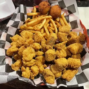 Jumbo shrimp and catfish basket