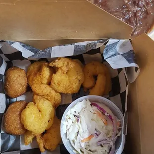 Shrimp box, no fries, add red beans