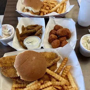 Catfish and cod dinners. Crispy, fried goodness.