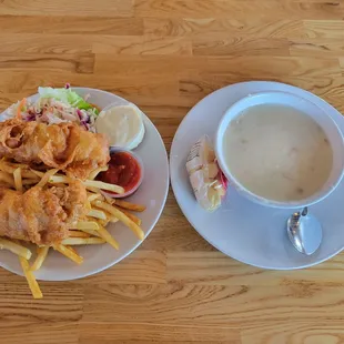 Beer Battered Fish &amp; Chips and Calm Chowder