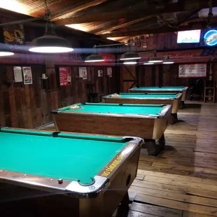 a row of pool tables