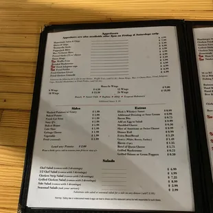 Menu-apps sides extras salads