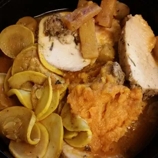 Pork lion over sweet mash