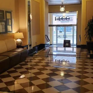 the lobby of a starbucks coffee shop