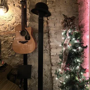 a christmas tree and a guitar