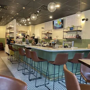 the counter and chairs