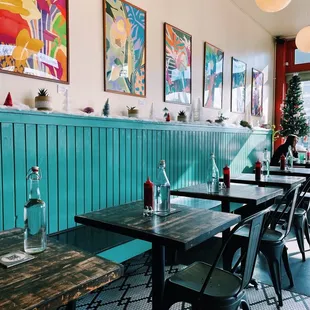 tables and chairs in a restaurant