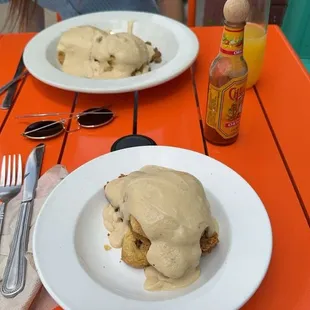 Top is Biscuits &amp; Gravy bottom is Smothered Chicken Biscuit YUM