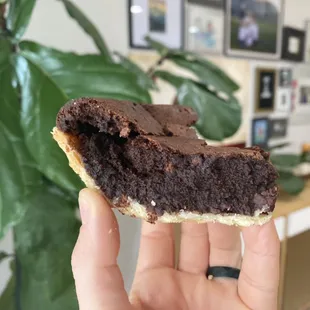 Molten brownie pie slice